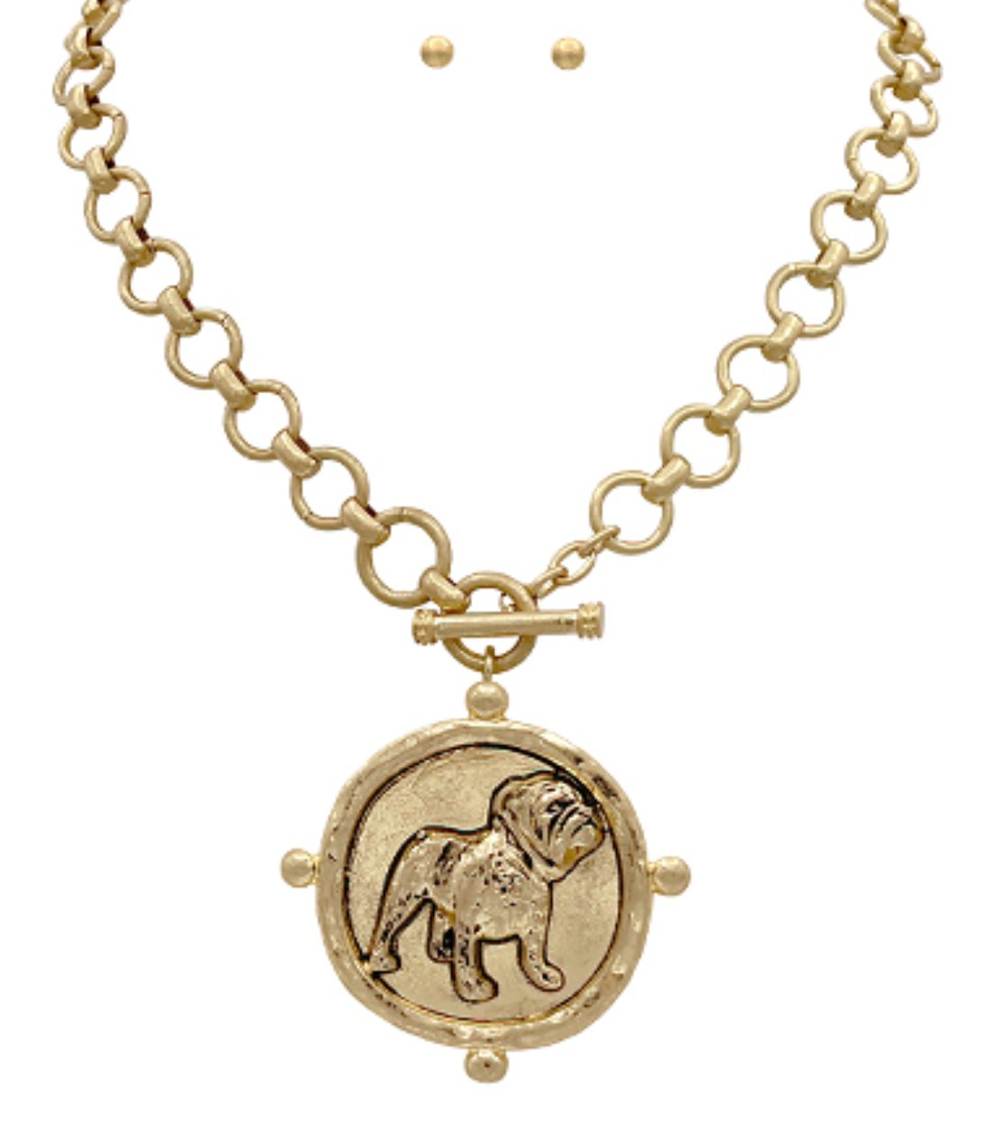 Vintage Gold Standing Bulldog Medallion Necklace - Blissful Boutique