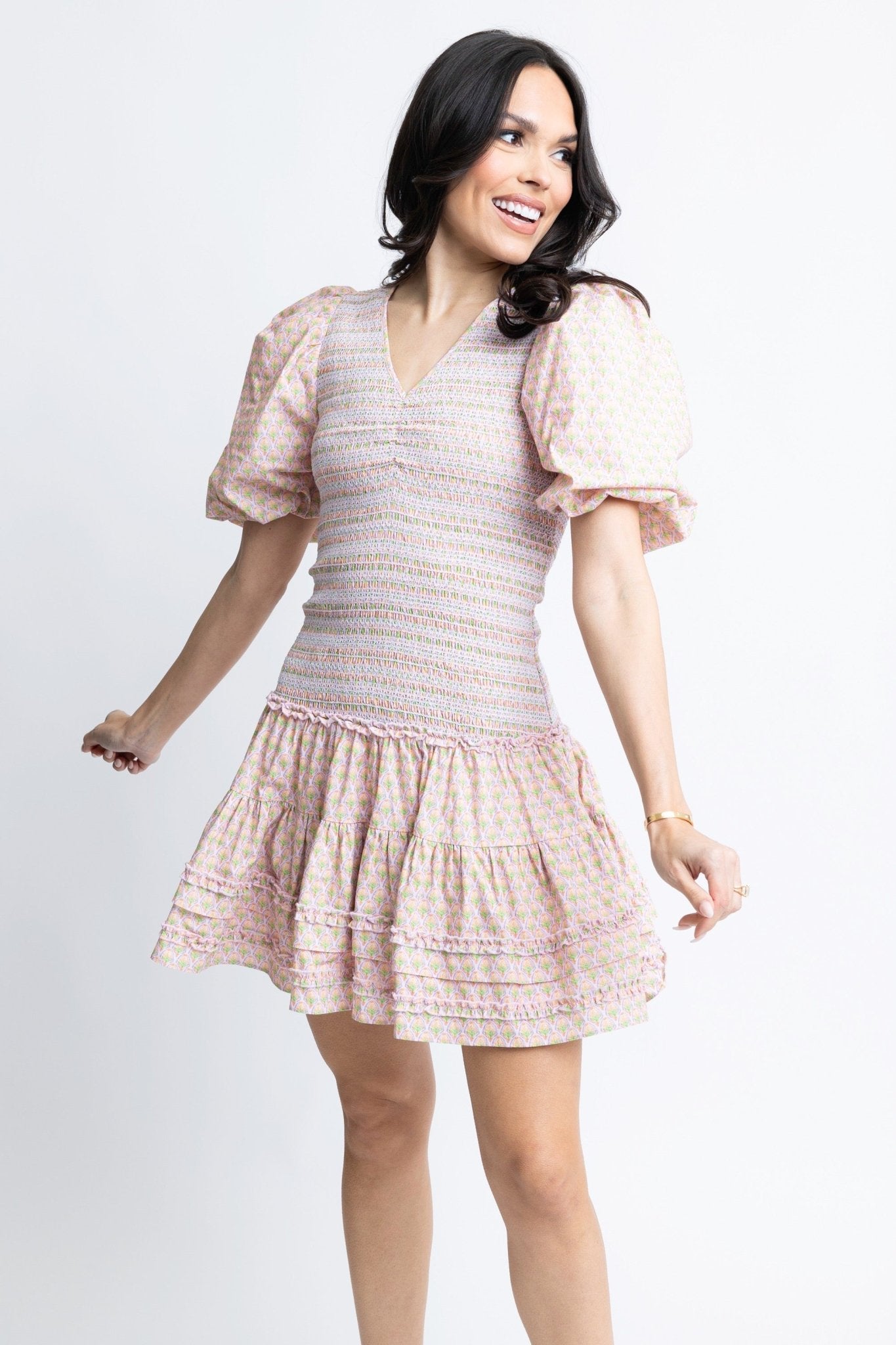 Vintage Paris Floral Vneck Smock Dress - Blissful Boutique