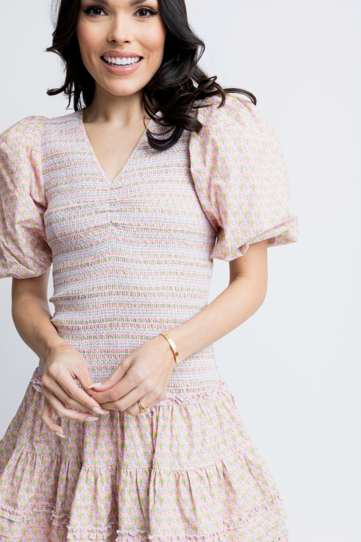 Vintage Paris Floral Vneck Smock Dress - Blissful Boutique
