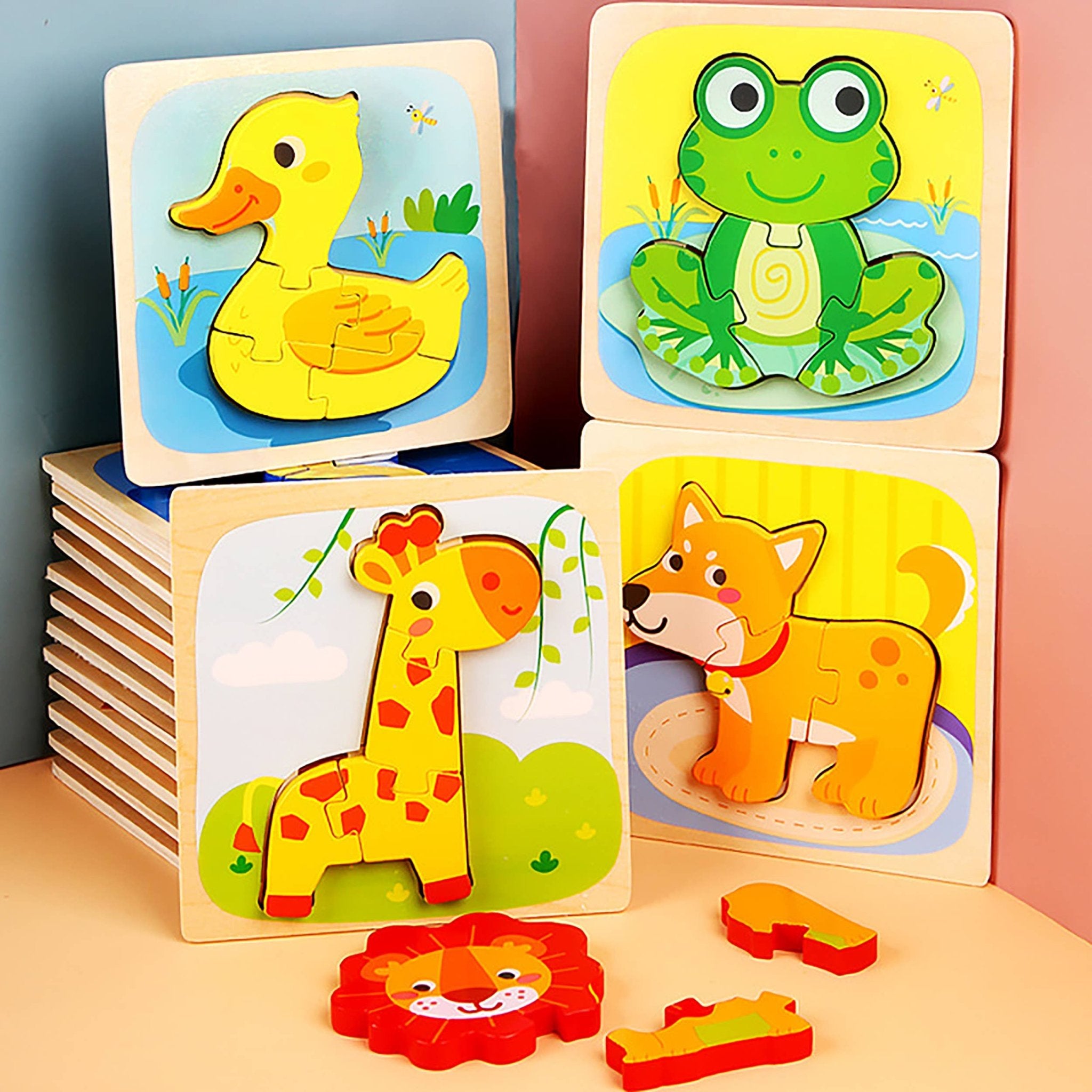 Wooden Puzzles for Preschool Kids Cute Animal Theme - Blissful Boutique