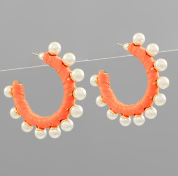 Wrapped Raffia and Pearl Hoops - Blissful Boutique