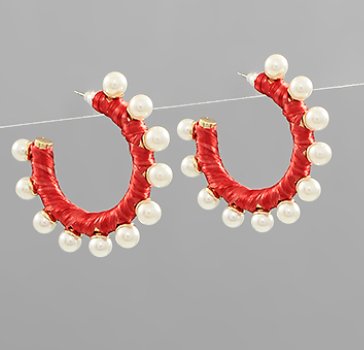 Wrapped Raffia and Pearl Hoops - Blissful Boutique