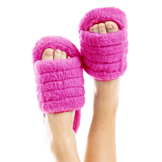 Solid Faux Fur Slippers for Women