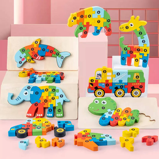 Montessori Wooden 3D Puzzles for Toddlers & Kids Education