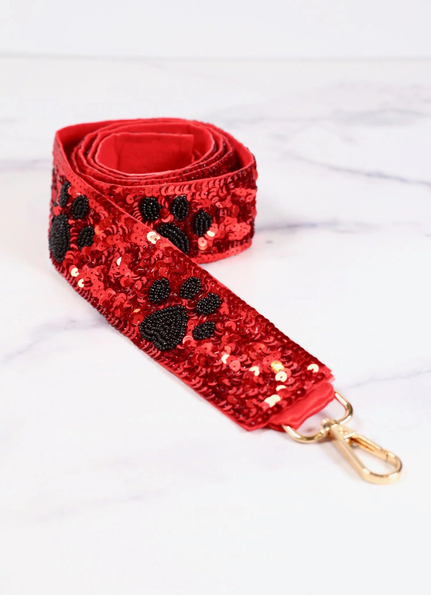 Kickoff Paw Print Sequin Crossbody Strap RED